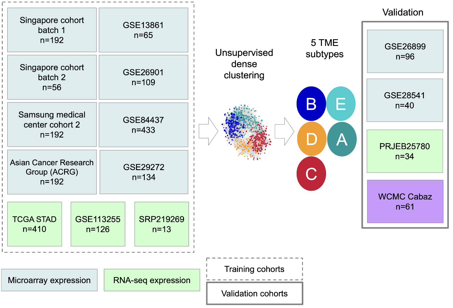 Bulk transcriptomic datasets to identify five distinct subtypes of the gastric tumor microenvironment that are clinically relevant analysis